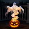 Outdoor Halloween Decorations Swirling Ghost Pumpkin Yard Lamp, Lighted Spooky Fall Season Decor Statue, Warm LED Decoration for Porch Garden