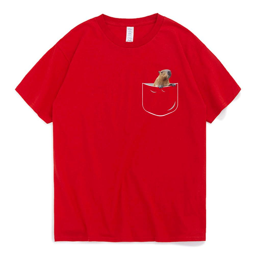 2026 Funny Pocket Capybara T Shirt Anime Graphic T Shirts Men and Women 100% Cotton Casual O-Neck Tees Oversize Streetwear T-shirt