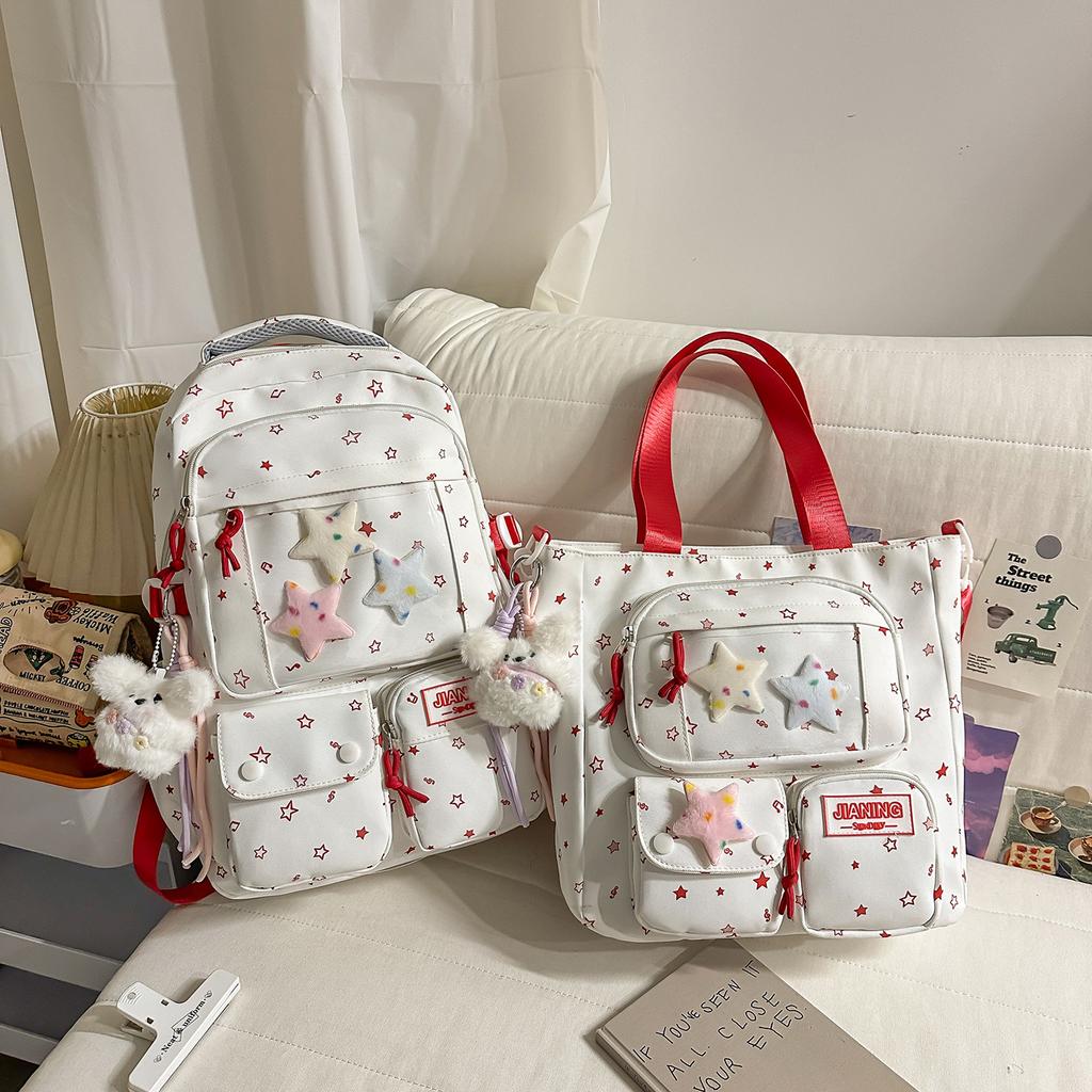 Schoolbag, Korean-style INS star print backpack, high-aesthetic sweet-style two-piece backpack for grades 1-1 for primary and secondary school