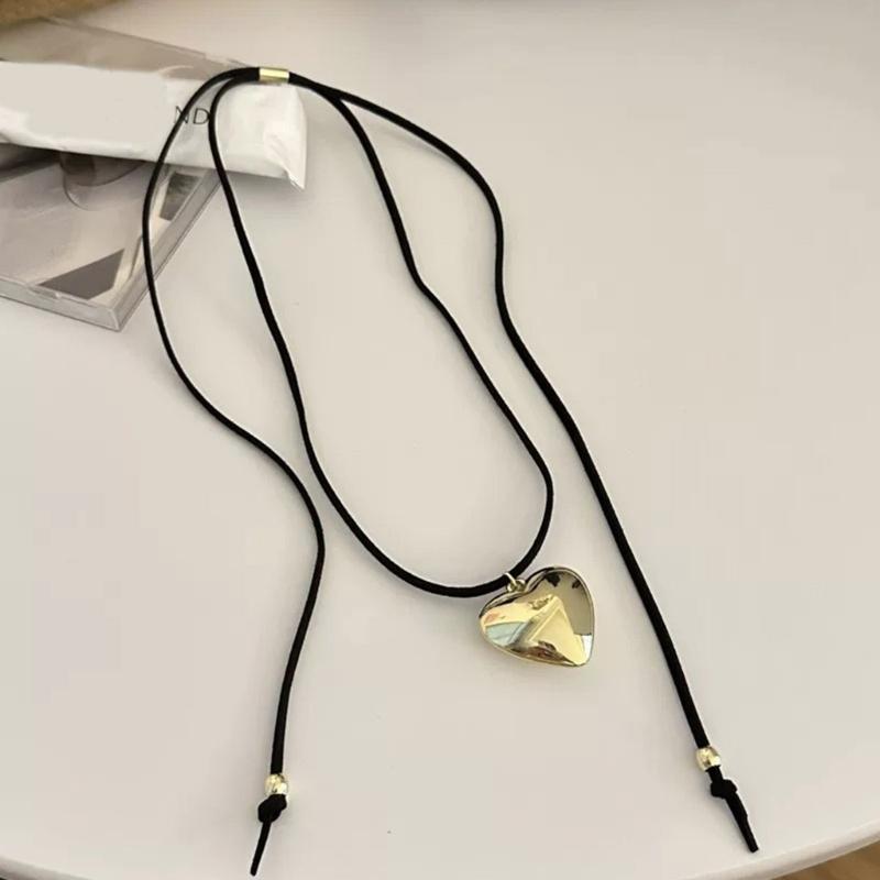 Heart Pendant Collar Necklace Neck Tie Clavicle Chain Necklace Long Rope Bow-Tie Choker Necklace Fashion Jewelry
