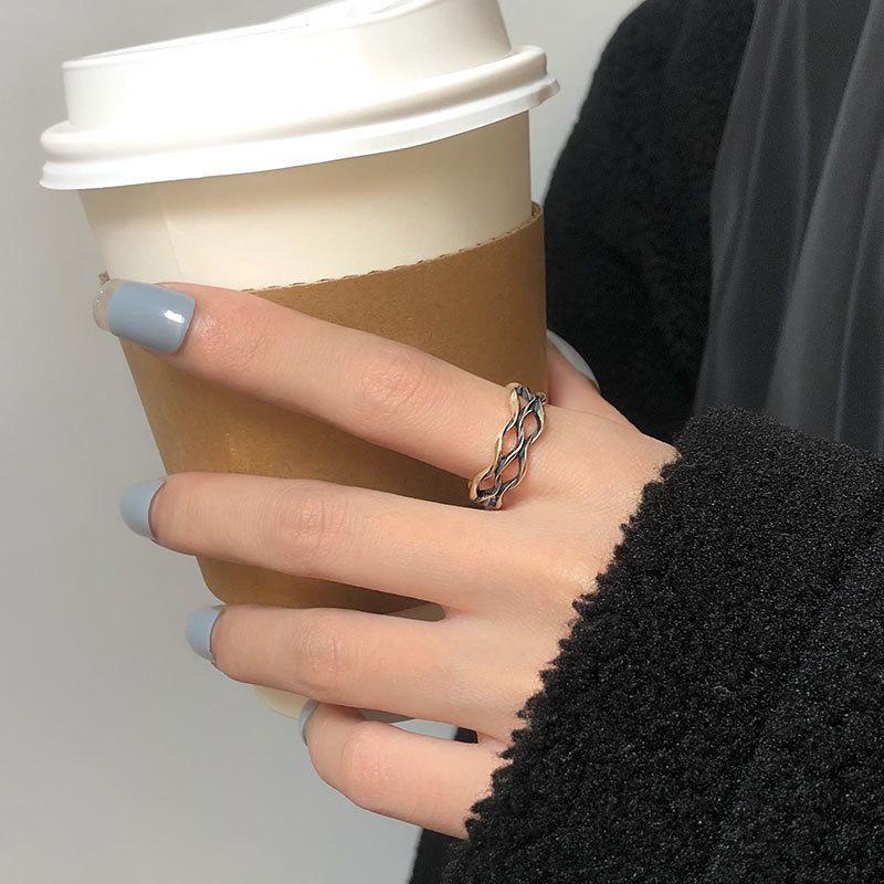 Beixi S925 Sterling Silver Multi-layer Wave Ring - Women s Retro Hollow Design Adjustable
