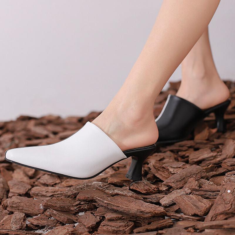 FOREADA Dámské sandály Mules Jehlové Středně Vysoké Podpatky Špičatá Špička Párty Stručné Letní Boty Černá Bílá Oranžová Zelená Modrá 33-46