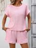 2026 Summer Women's Fashion Round Neck Patchwork Short Sleeve Shorts Casual Two-Piece Set
