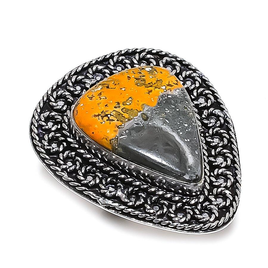Natural Bumblebee Jasper Handmade 925 Sterling Silver Ring Size 5.5 t9E54