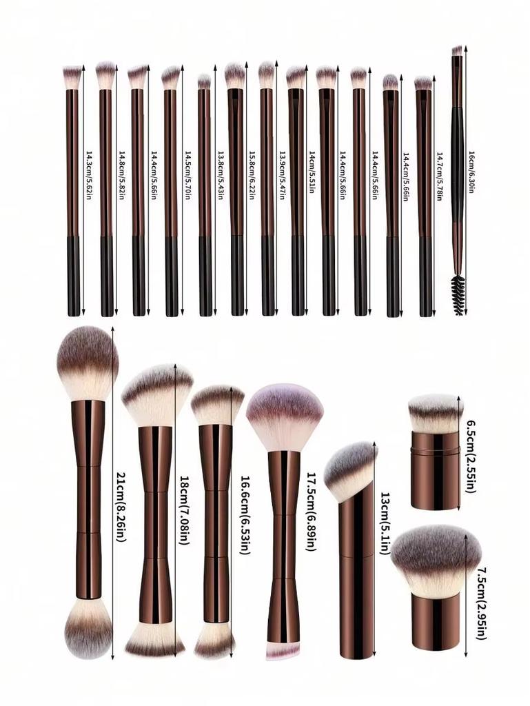 22-teiliges professionelles Make-up-Pinsel-Set, inklusive einer Samt-Aufbewahrungstasche, 20 weiche lange Aluminiumrohr-Pinsel + 2 Puderschwämme