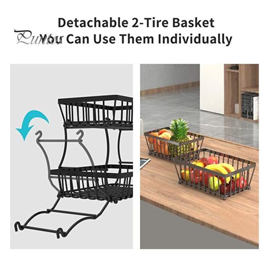 2 Tier Countertop Fruit Basket for Kitchen Sturdy Metal Vegetable Storage Bread Bowl Stand Wire Organizer for Potato Onion