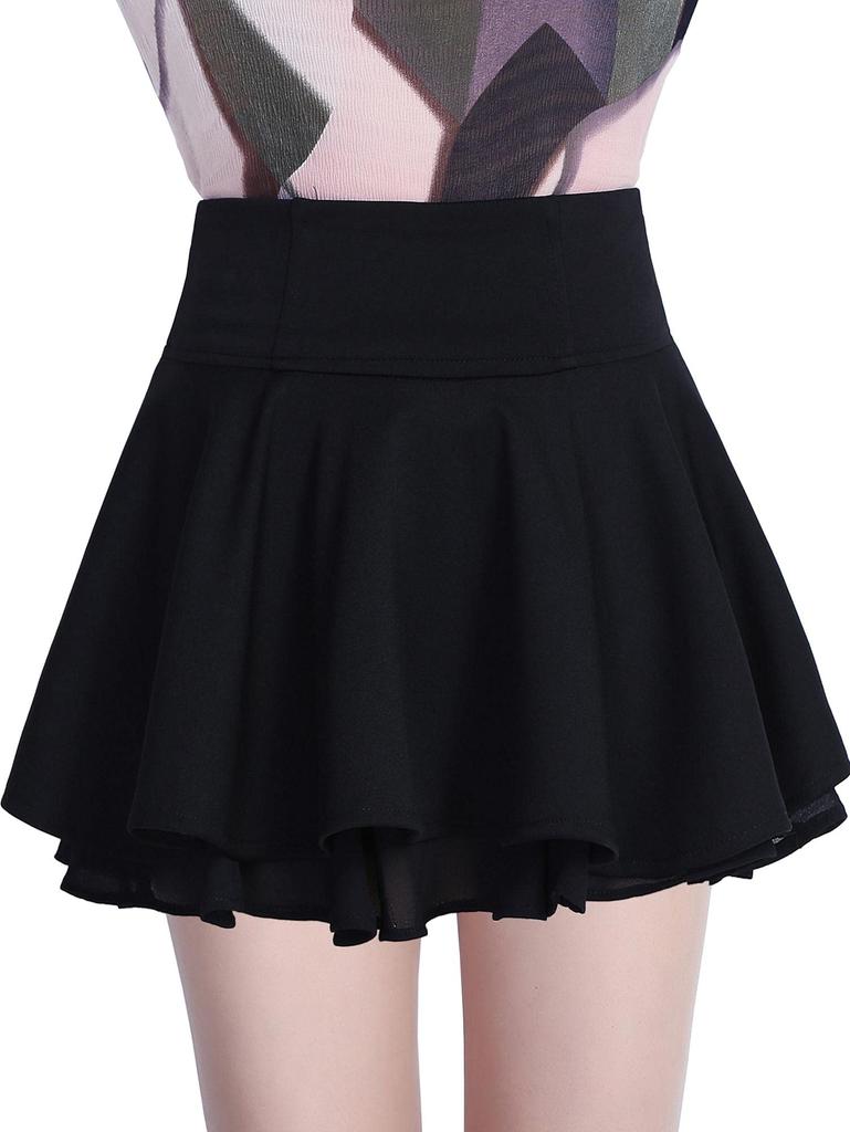 Sharphon Black Chiffon Short No Elastic Short Flared Mini Solid Thin Skirt, Underwear, A-Line, Waist, Skirt, Women's, Stretch, Skirt,
