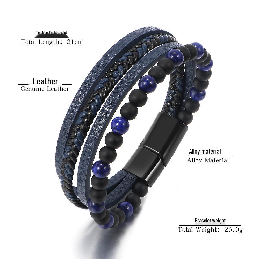 Men's Tiger Eye Beaded Multi-Layer Leather Bracelet