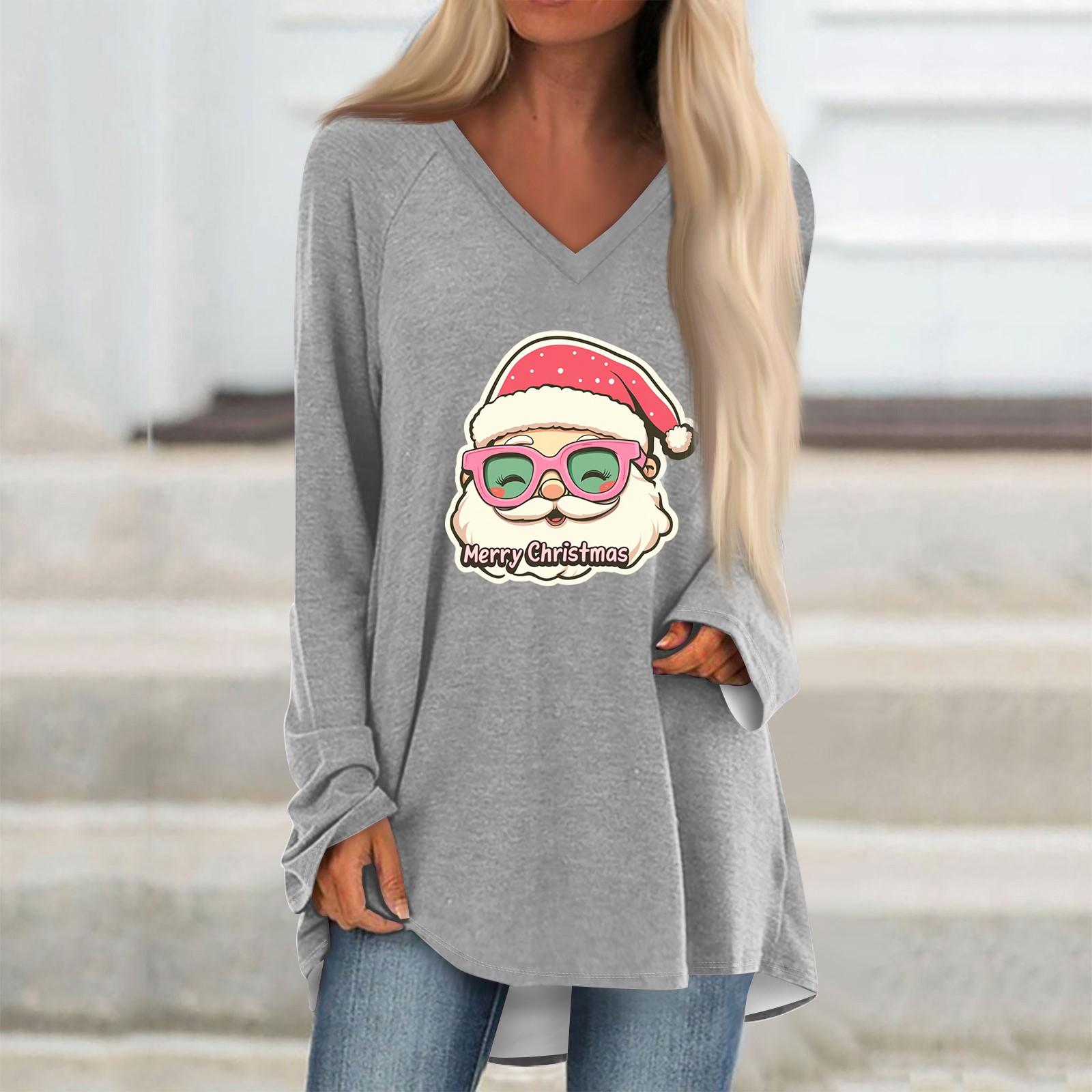 

Женская повседневная длинная свободная футболка с длинными рукавами и v-образным вырезом с цветочным принтом XXL