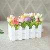 1 Set White Wooden Fence Artificial Flower Floral Holder Home Garden Decor