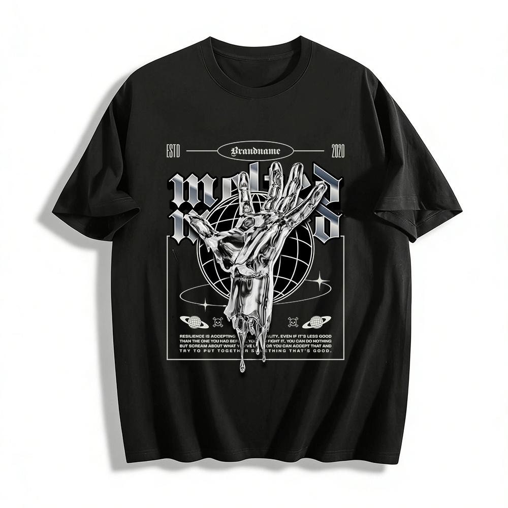 

Futuristic Liquid Metal Hand Print Streetwear T-Shirt Unisex Pure cotton T-shirt XXS