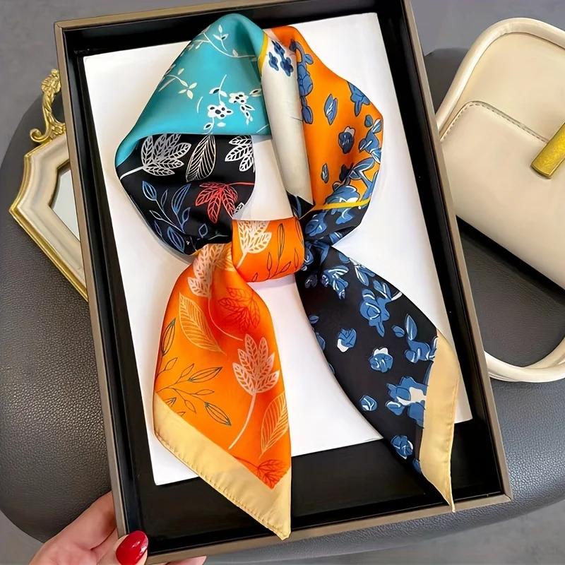 Ginkgo Leaf Printed Scarf Women's New Model Emulated Silk Plant Printed Scarfs Fashion Versatile Clothes Bag Accessories Scarf