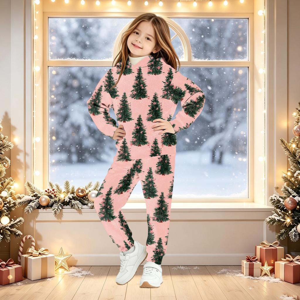 Kinder Kapuzenpullover Set mit Weihnachtsdruck für Jungen und Mädchen