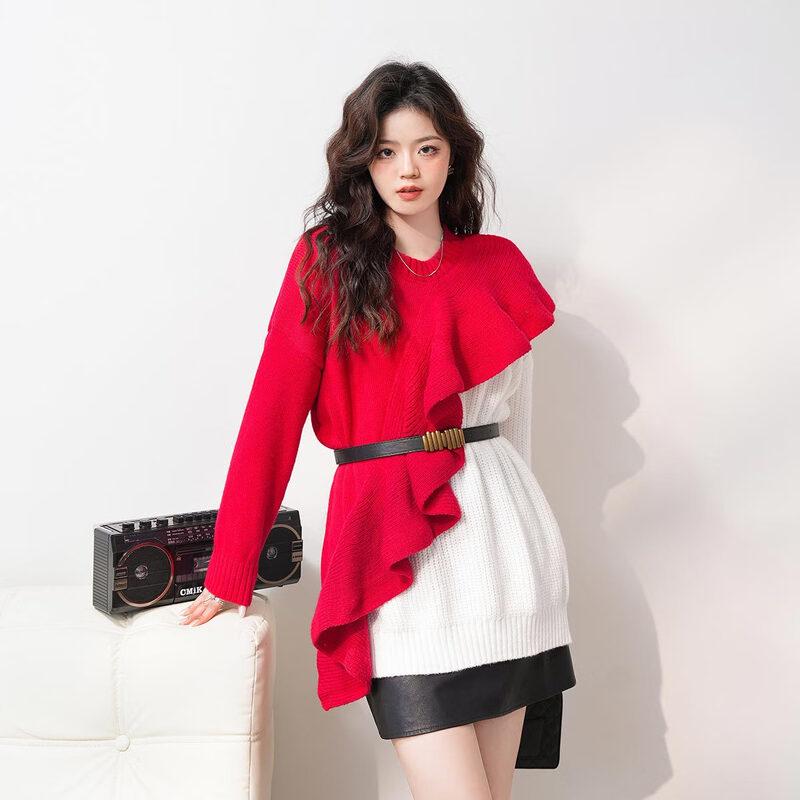 

IMAGINEX Women s Sweet Ruffle Long Sleeve Sweater One Size