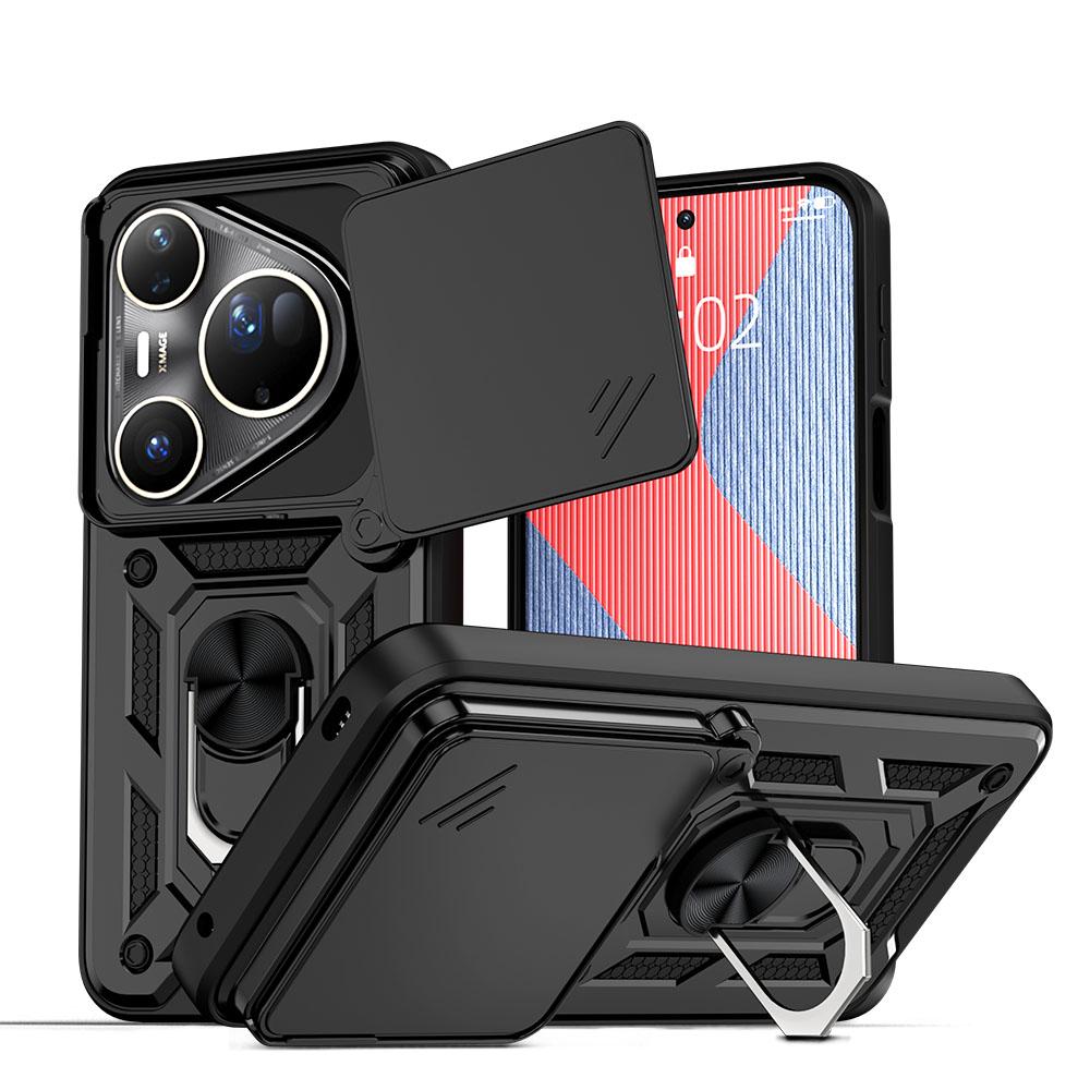 KEYSION Shockproof Case for Huawei Pura 80 Ultra Slide Camera Lens Protection Ring Stand Phone Cover for Huawei Pura 80 80 Pro