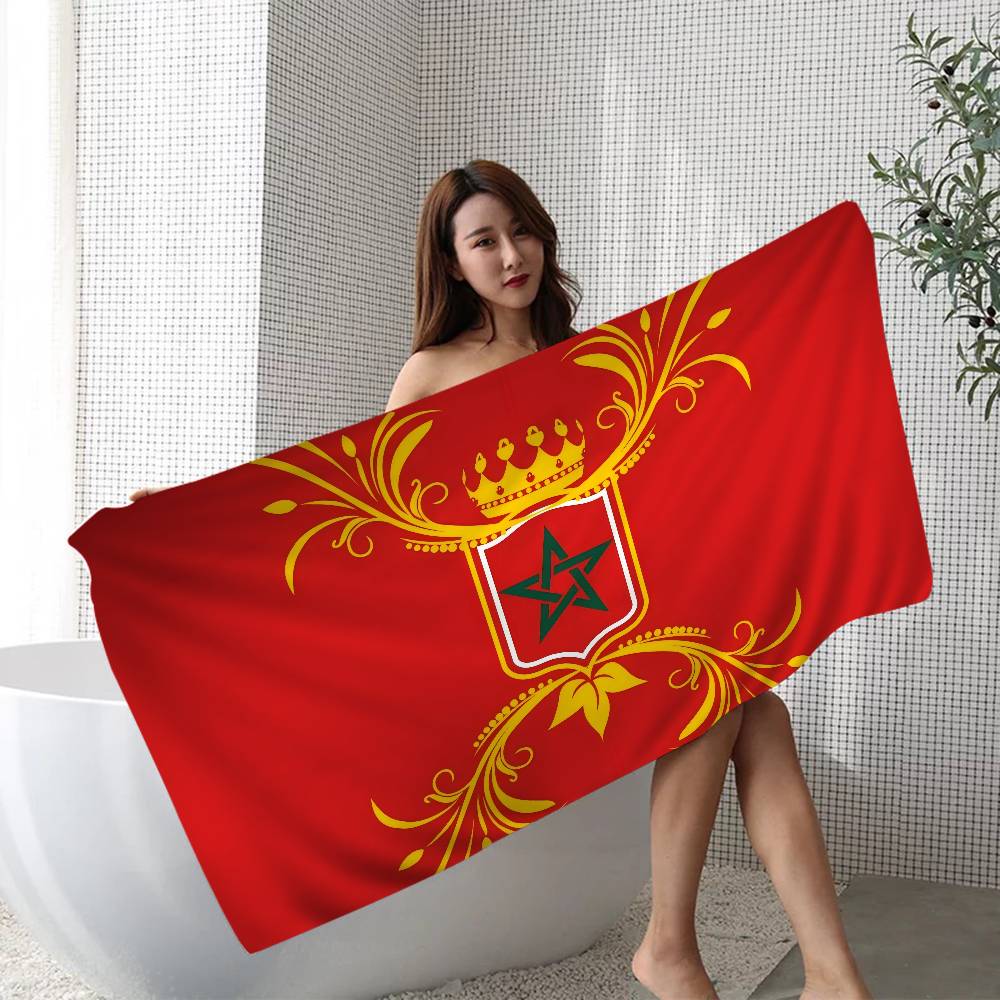 Morocco Map Flag Microfiber Beach Towel Absorbent Quick Dry Soft Yoga Swimming Resort Mountain Climbing Towel