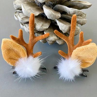 1 Set/2 stuks Kerst Rendier Gewei Haarspelden, Leuke Rendier Gewei Haarspelden Decor voor Kerstfeest, Geschikt voor Vrouwen en Meisjes