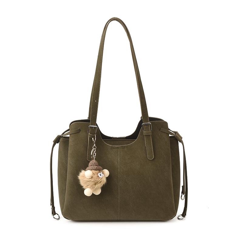 

High Quality Shoulder Bucket Bags For Women PU Leather Pure Color Large Capacity Shopper Totes With Pendant 2026 Latest Handbags 31x26x13cm зелений