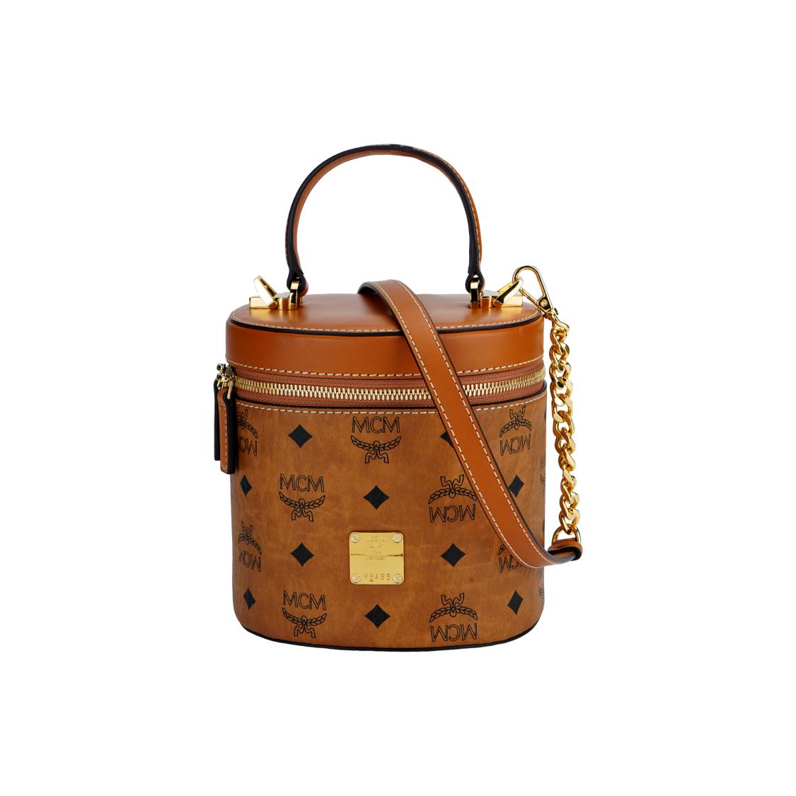 

MCM Visetos Collection Compact Leather Cylinder Bag Floral Pattern Handbag Small Size Women s Style Brown with Cognac Tones One Size-Shopping Bag Set(Basic Set+Shopping Bag) коричневий