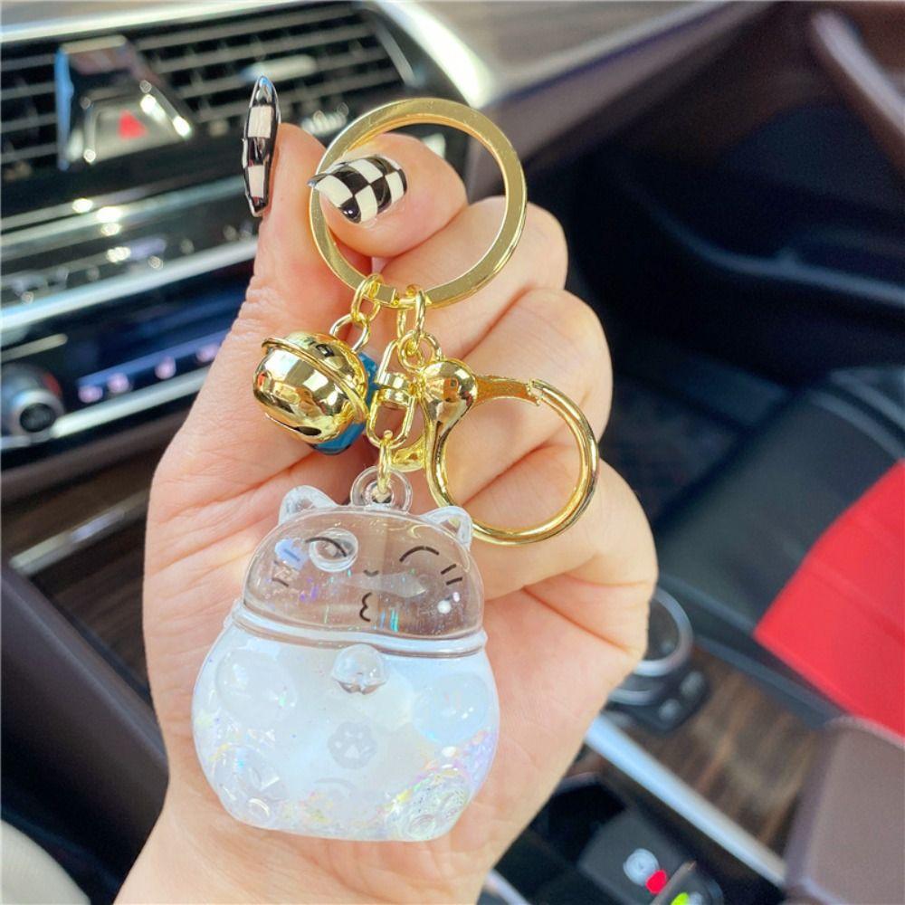 

Cat Charms Bag Pendant Lucky Cat Liquid Oil Keyring Floating Quicksand Keyring Maneki Keychain