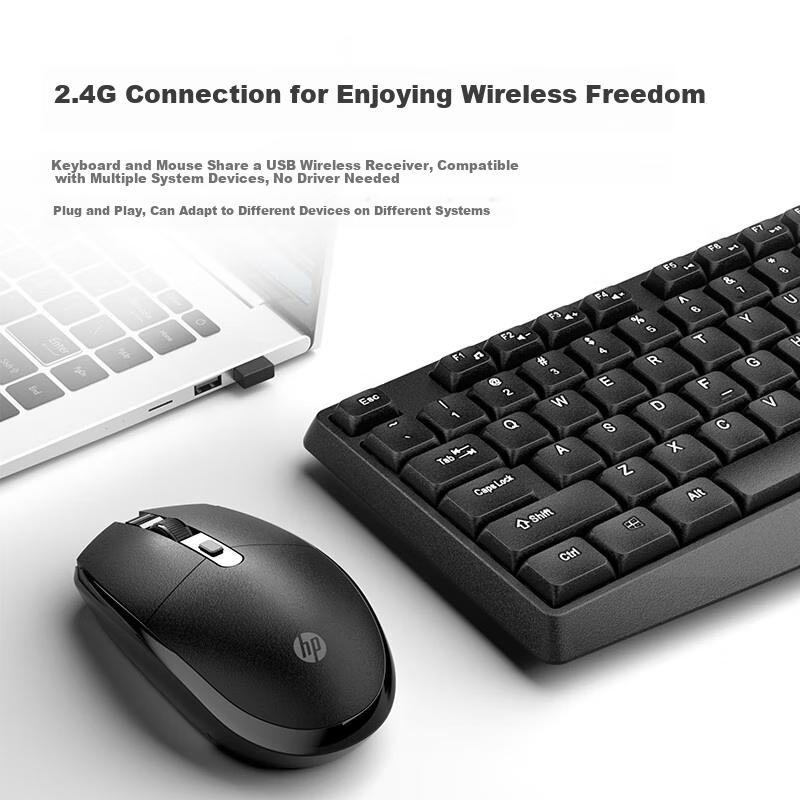 HP CS10L Wireless Keyboard And Mouse Combo, Full-Size Keyboard, Quiet Keys, Efficient Comfortable Business Office Keyboard And Mouse Set