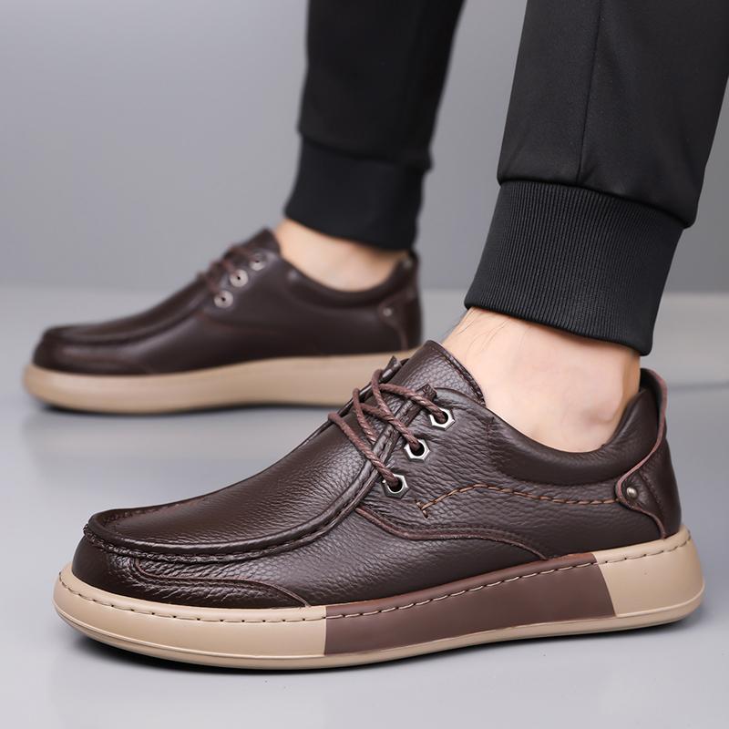 Fashion Men's Leisure Genuine Leather Shoes Fashion Male Skate Shoes Comfortable Leather Hiking Sneakers Outdoor Travel Driving Footwear