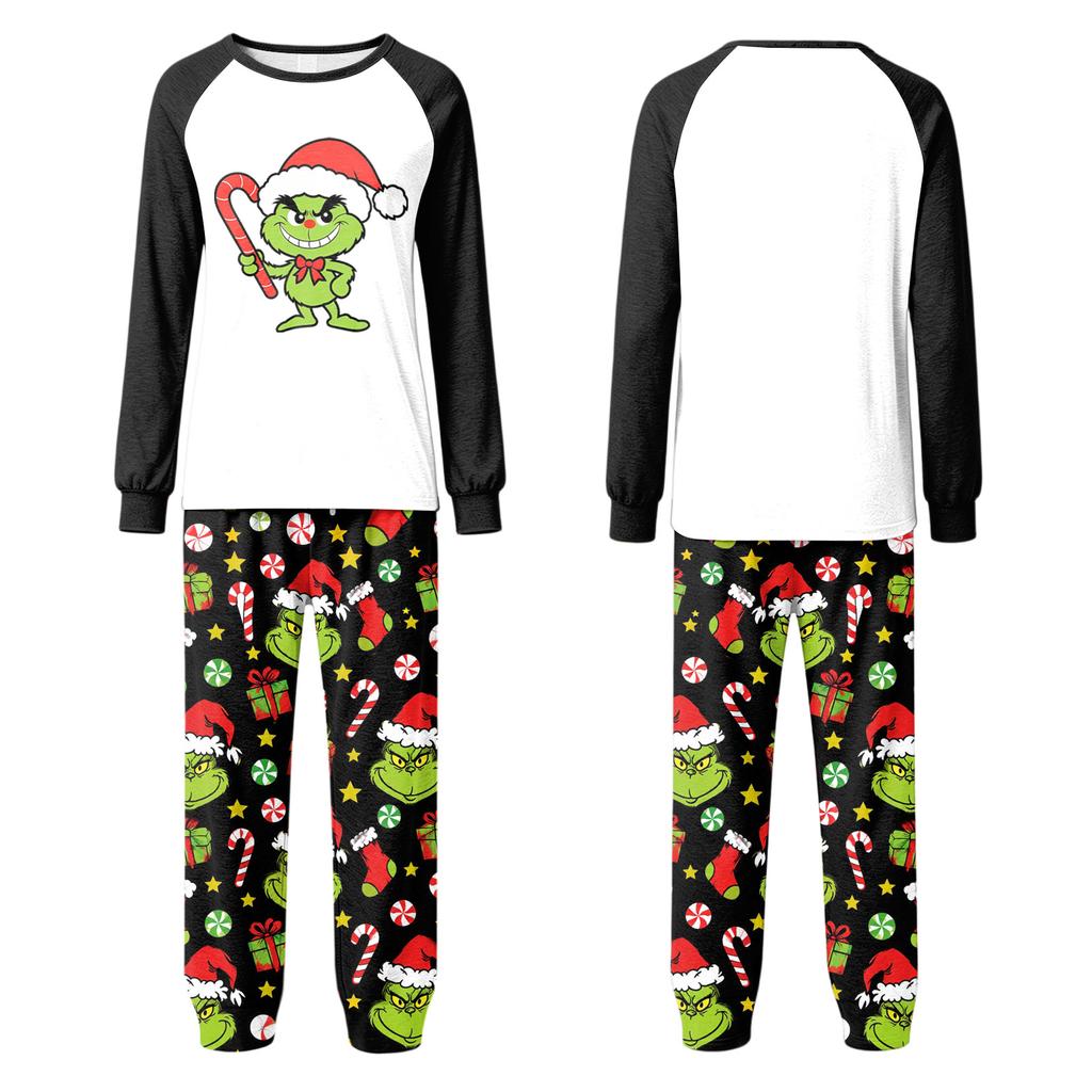 Matching Family Christmas Print Pajama Set with Long Sleeve and Pants for Holiday Loungewear