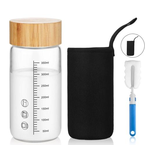 Fexmoy Water Bottle, Glass, with Memory, Tumbler with Lid, Spill-Resistant Shot Glass, Glass Cup, Tumbler with Lid, Multi-Purpose Bottle for Milk, Wat