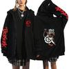 Berserk Anime Hooded Zip-Up Sweatshirt Men Oversized Fleece-Lined Pullover With Drawstring Cap Side Pockets