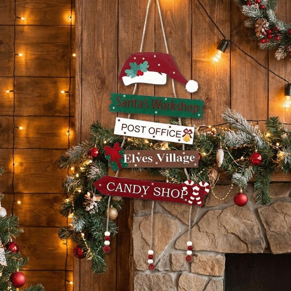 Tiered Christmas Door Sign Rustic Wall Pendant Xmas Tree Decor Hanging Welcome Board Classroom