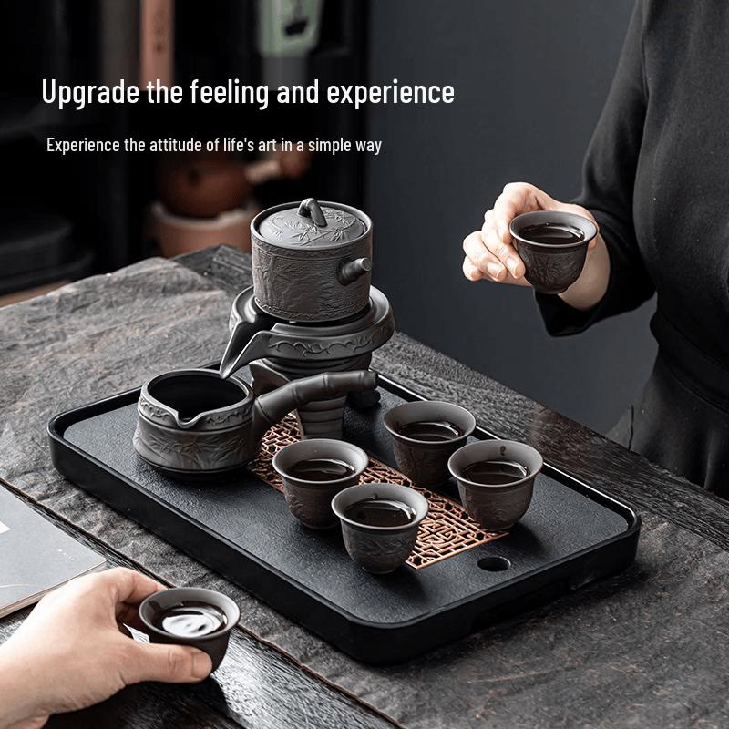 Chaxun 9-Piece Purple Clay Bamboo Tea Set