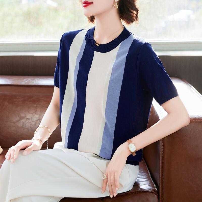 Qianlian Women s Summer Color Block Knit T-Shirt 3XL
