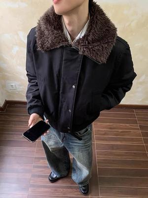 Herren Winter Retro Stehkragen Pelz-Baumwolljacke