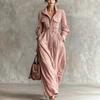 Women's Long Dress with Zipper Front, Lapel Collar and Elastic Waist for Everyday Wear
