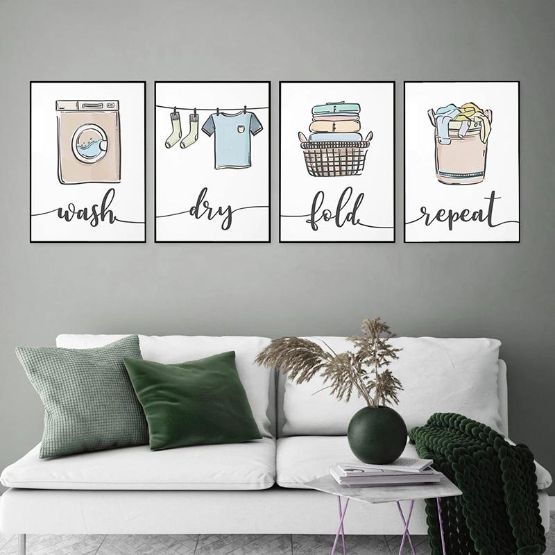 Wash Dry Fold Repeat Laundry Sign Colorful Wall Art Canvas Nordic Posters and Prints Pictures Room Home Decor Painting Cuadros