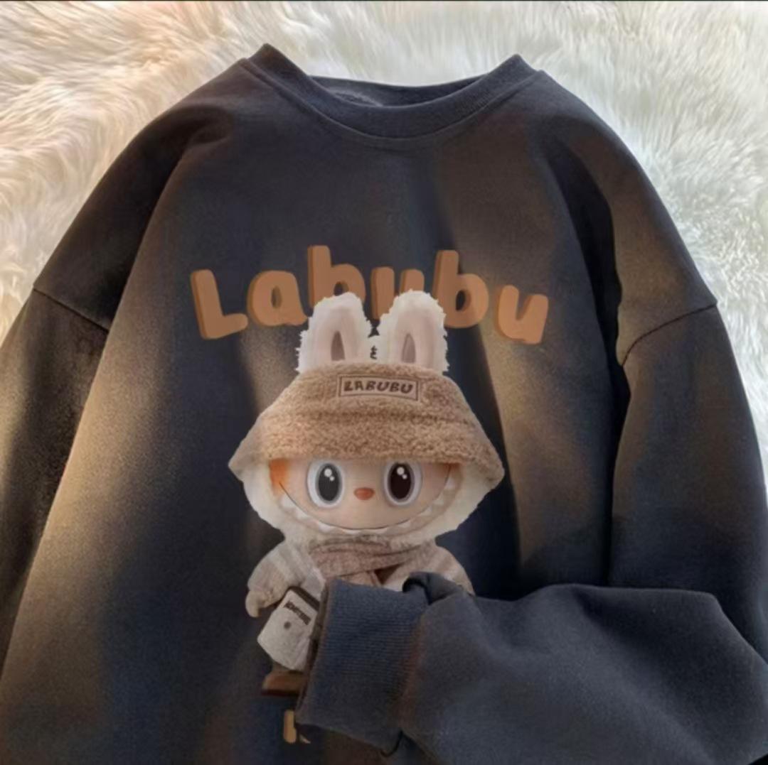 

Мультяшный свитер из хлопка с круглым вырезом, с милым принтом, в японском стиле, новинка осени и зимы, пуловер, топы, пальто для мужчин и женщин XL темно-серого