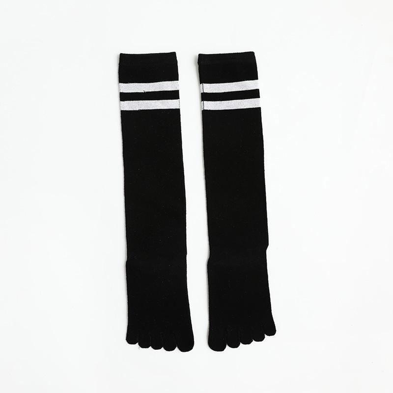 3 Pairs Long Black White Calf Socks Five Finger Cotton Stockings For Women Girls Striped Split Toe Sport Knee Socks Five Fingers