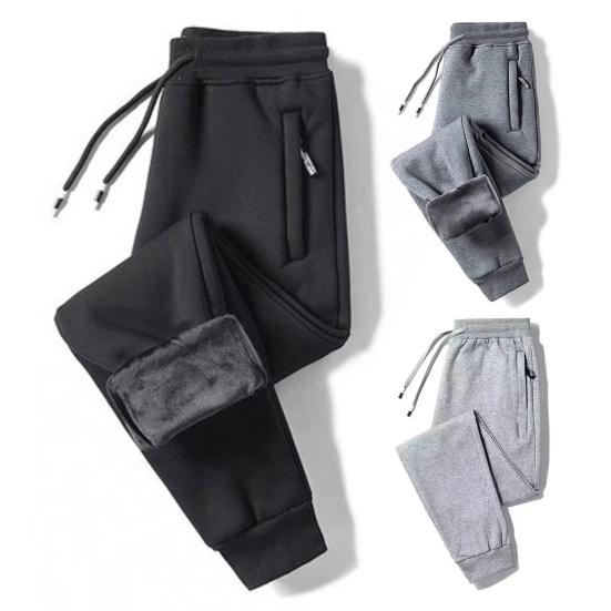Men Thick Jogger Pants Fleece Lined Casual Sports Trousers Warm Loose Sweatpants with Zippered Pockets for Winter Daily Outings Street