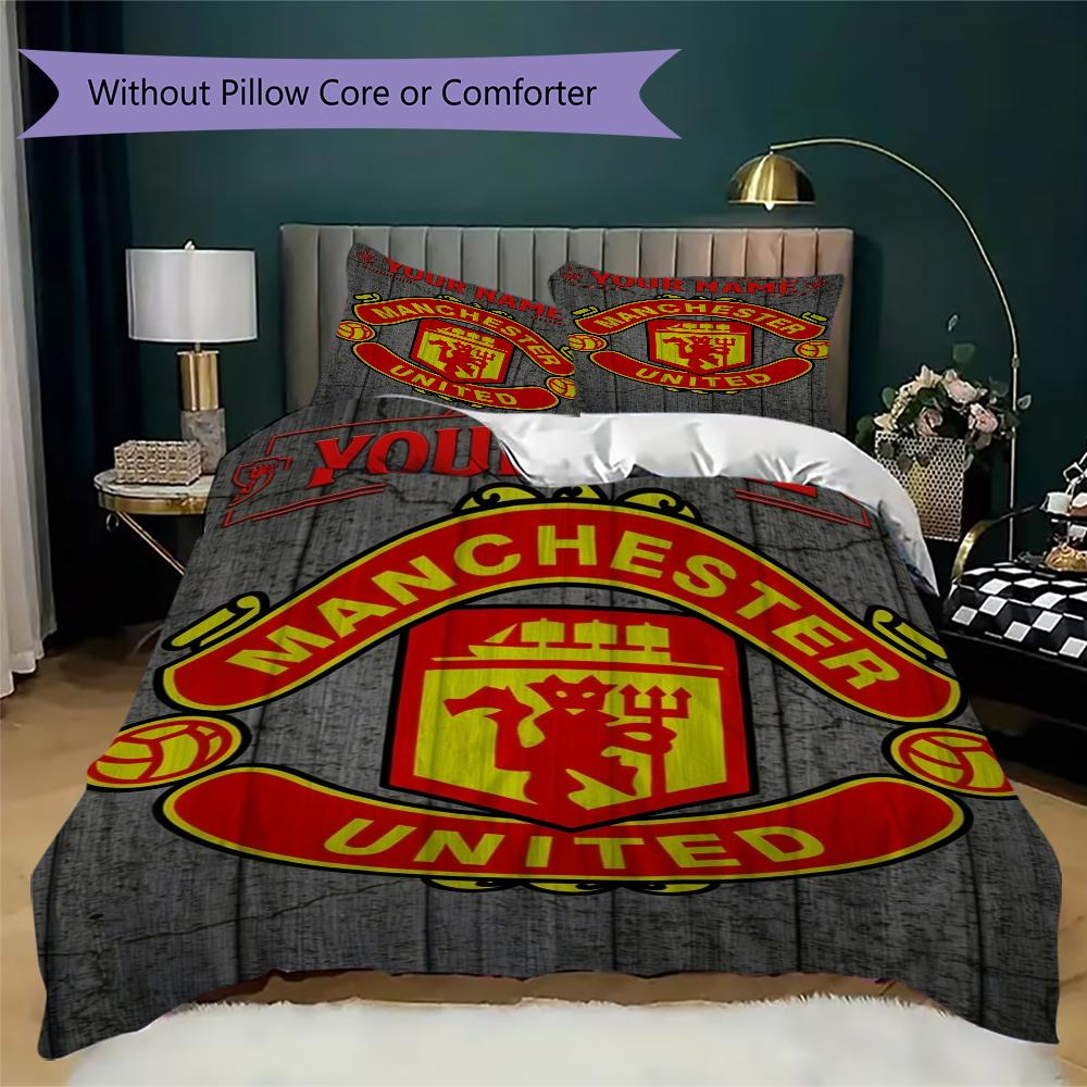 Custom Name Manchester United FC Bedding,Quilt Set Quilt Cover Pillowcase Home Birthday Gift(1 * Duvet Cover + 2 * Pillowcase, Without Core)_xia