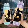 1PC Black Cat Eating Noodles Art 750ml Color Plastic Sports Water Bottle Leakproof Flip Straw Lid Suitable for Sports Office Home Use