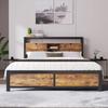 Metal Bed - MUVOE - 140x200 Cm - Headboard with Storage - Slatted Frame - Contemporary Style