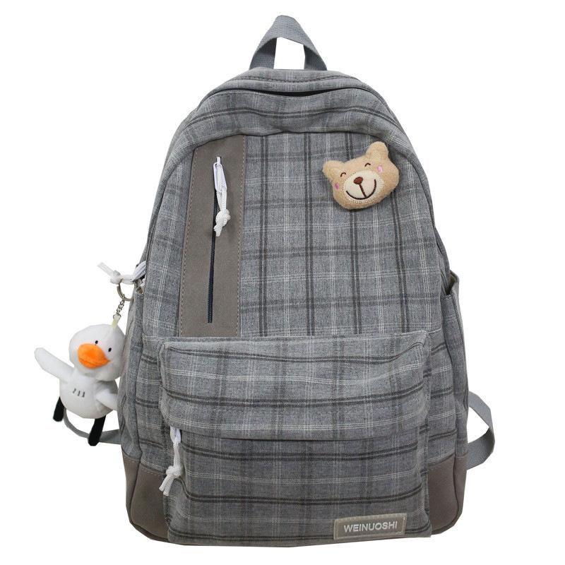 

Women s Fashionable and Casual Korean Style High School College Students Backpack Japanese Cotton and Linen Girl Backpack Small Fresh Plaid School Bag