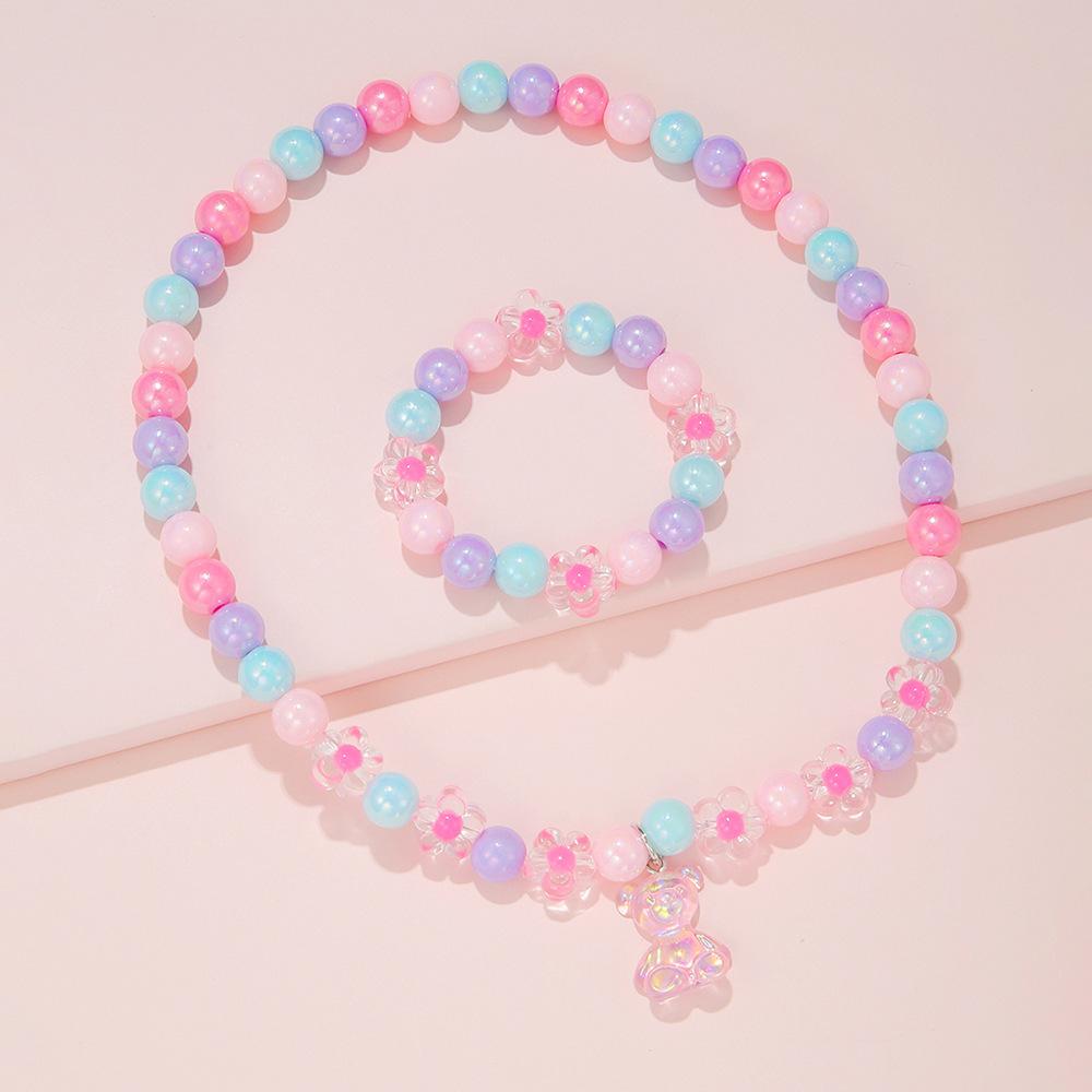 Macaron flerfarget allsidig perlekjede barn halskjede armbånd prinsesse liten jente baby søt Zirkon drakt