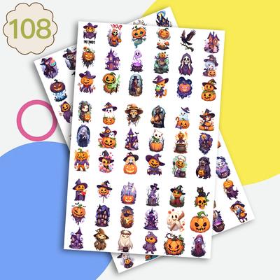 108pcs Temporary Tattoo Witch Stickers Comic Pumpkin Stickers Halloween Stickers For Men Boys Children