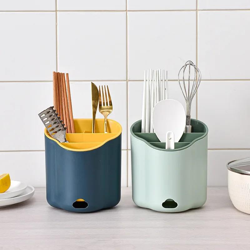 New 1Pc Cutlery Drain Rack Spoon Fork Chopstick Double Layer Cutlery Holder Tableware Drainboard Organizer Kitchen Tool