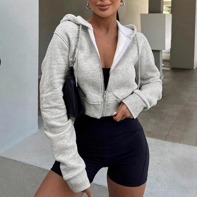 Women S Long Sleeve Hooded Zip Up Cropped Casual Sweatshirt Jacket