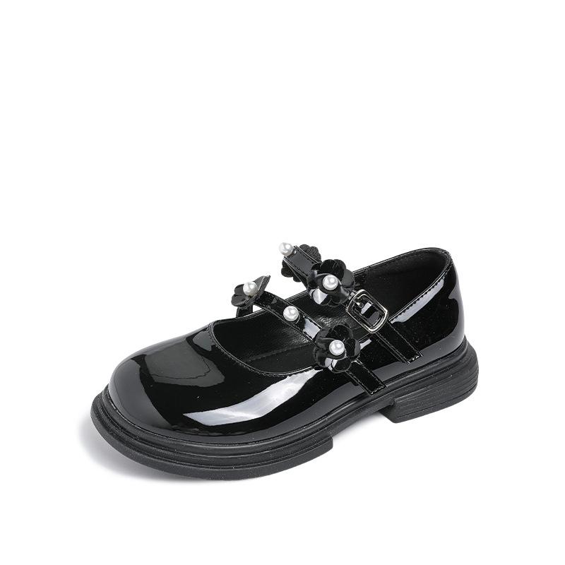 Size 26-37, Girls' Leather Shoes 2025 New Little Girl Foreign Princess Shoes Spring and Summer Soft-soled Single Shoes Mary Jane Black