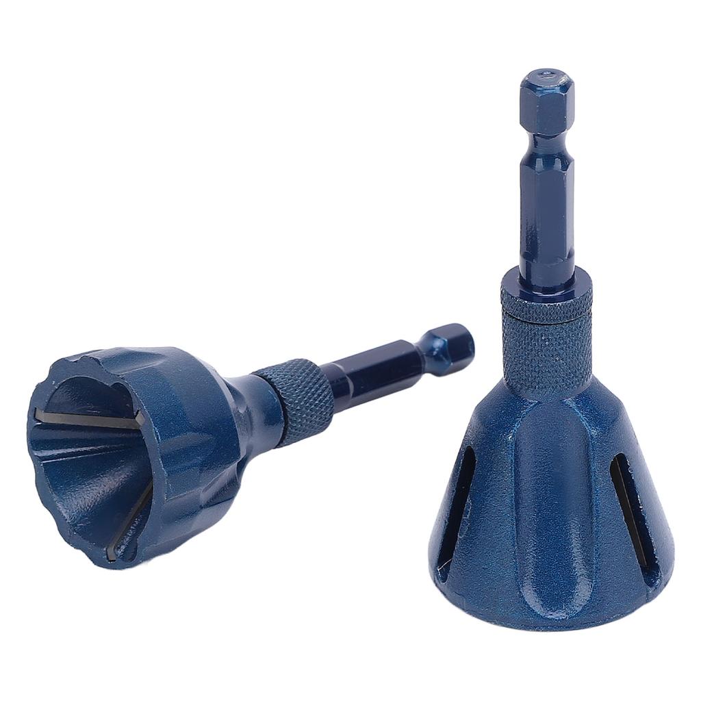 2PCS Hex Shank Chamfer Tool Thread Burr Remover Plating Blue Tungsten Steel Deburring Drill Bit
