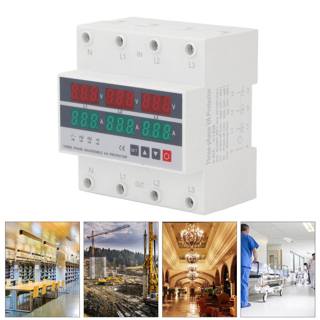 Under Over Voltage Protector 63A,   Reset Protector with Flame Retardant Casing for   Appliance, Real Time Display, Easy Installati