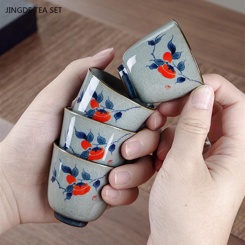 4Pcs Ceramic Zen Tea Cup Set Retro Blue and White Porcelain Teacup Small Tea Bowl Home Beauty Master Cup Chinese Tea Accessories